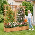 thumbnail image 3 of 71" Raised Garden Bed with Trellis, Wooden Planter Box with Hanging Roof and Drainage Holes for Climbing Vines and Flowers, 3 of 7