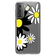 thumbnail image 1 of DistinctInk Clear Shockproof Hybrid Case for Galaxy S21 5G (6.2" Screen) - TPU Bumper Acrylic Back Tempered Glass Screen Protector - Black & Yellow Modern Daisies, 1 of 2