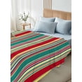 thumbnail image 4 of King Size Flat Sheet Only, Green Red Striped Soft Brushed Microfiber Bed Sheets, Farmhouse Colorful Stripes Hotel Quality Breathable Bedding Top Sheet, Easy Care, 105"x98", 4 of 9