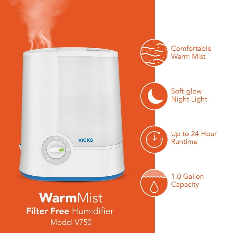 Vicks V750 Warm Moisture Humidifier, 400 sq ft, Blue, with Scent