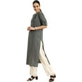 thumbnail image 2 of eloria Women's Fashion Solid Kurti In Mandarin Collar Neck Design, Fabric : Cotton, Color : Grey, Size : X-Large, 2 of 5