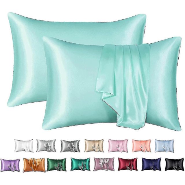 Paquete de 2 fundas de almohada de seda, 100 % seda morera para cabello y piel, 20 hilos, Zekai, 20 x 26, verde claro