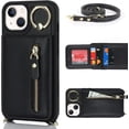 thumbnail image 2 of iPhone 14 Case with Card Holder for Women, iPhone 14 Phone Case Wallet with Strap Credit Card Slots Crossbody with Kickstand Zipper Shockproof Case for iPhone14 - Black, 2 of 18