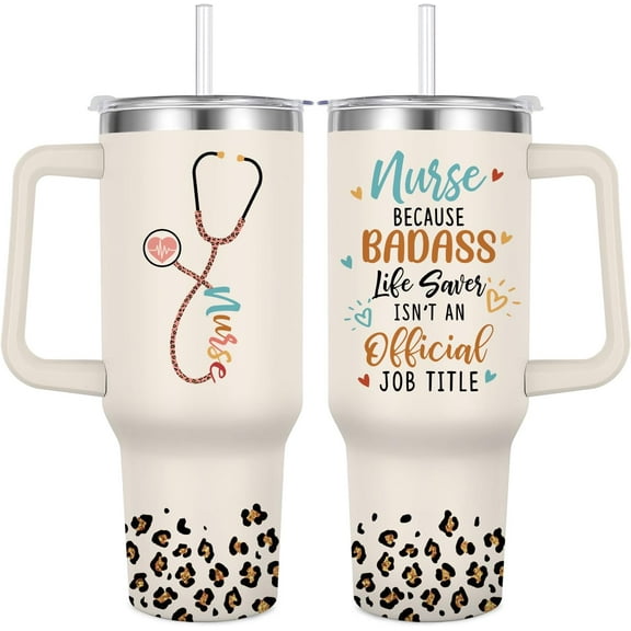 Nurse Tumbler 40 oz for Women,Nurse Water Bottle Stainless Steel with Handle Straw Lid for Nurses Week Present, Nurse Appreciation Present