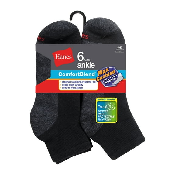Hanes Comfort Blend Ankle Socks, 6 Pack