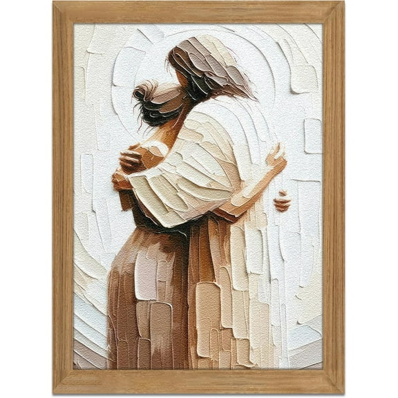 Aaheei Jesus Embracing Woman Wall Art, Safe in His Arms Pictures Sandstone Wall Decor, Christian Wall Art Home Decor for Living & Prayer Room