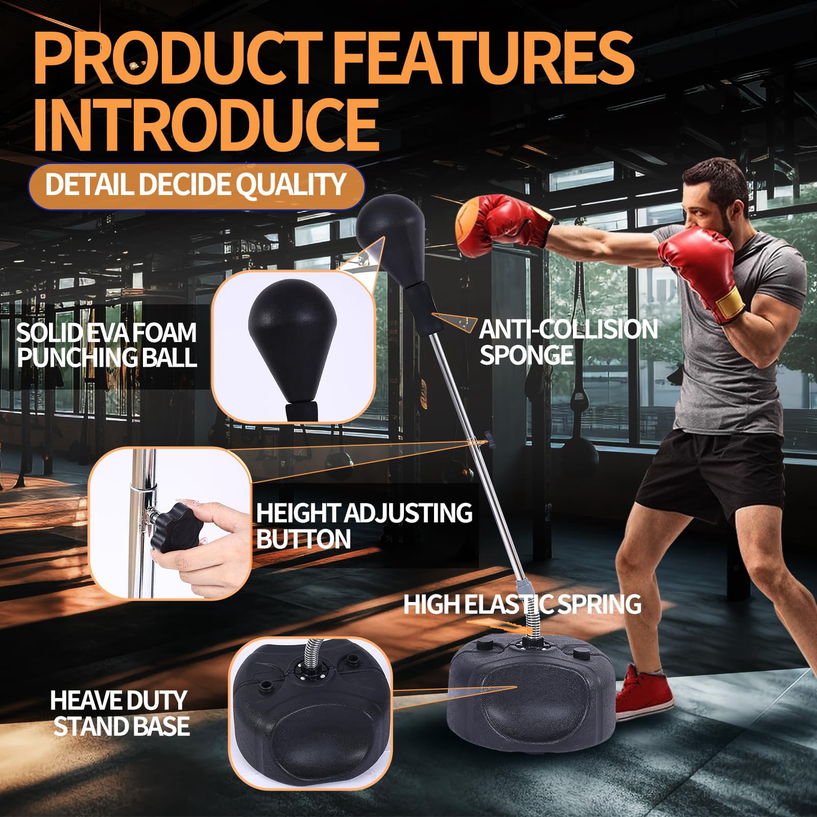 Punching Bag With Stand  Heavy Boxing Height Adjustable Reflex Bar And Speed For Adults & Home Gym Equipment Mma Fitness (black)