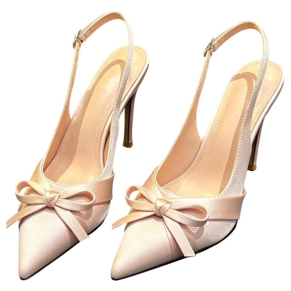 Elegant Satin Pointed Toe Bow Classic Evening Heels Slim Stiletto Finish formal Dresses Women