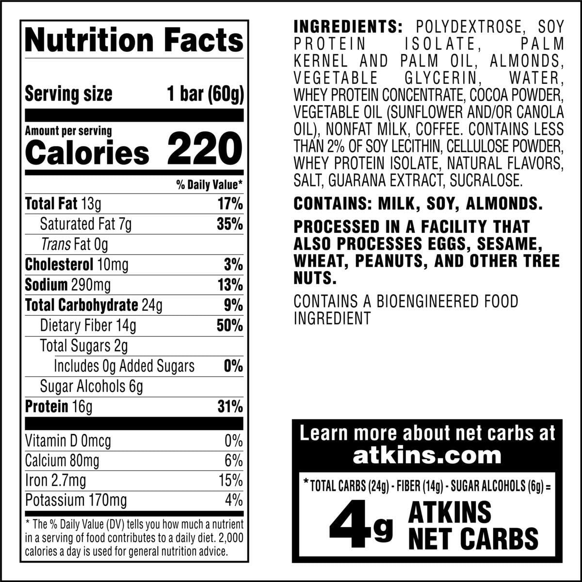 (3 pack) Atkins Coffee House Collection Protein Bar, Mocha Latte, High Protein, High Fiber, 5 Count
