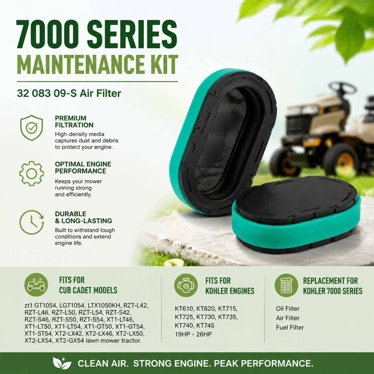 7000 Maintenance Kit 32 083 09-S Air Filter for Kohler 32 883 09-S1 KT715 KT725 KT730 KT735 KT740 KT745 19HP-26HP Engine Lawn Mower