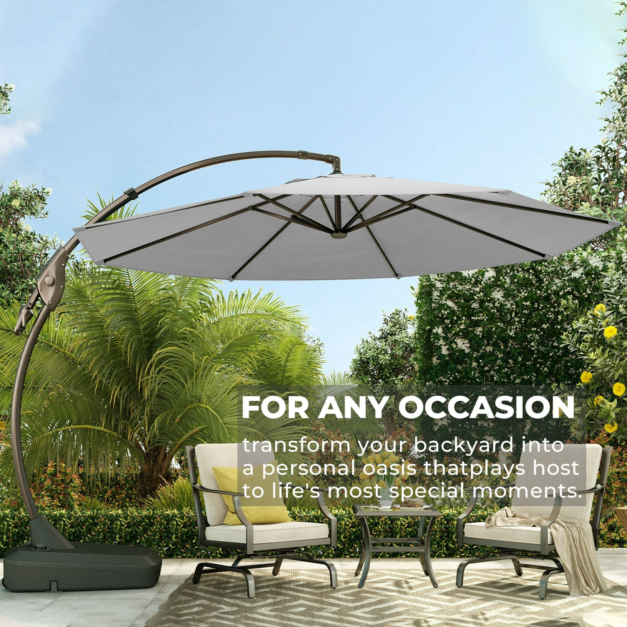 GRANDPATIO Napoli SUNBRELLA 12Ft Round Canteliver Patio Umbrella with Base, Canvas Granie