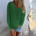thumbnail image 2 of Fiaer Women's Sweaters V Neck Plus Size Long Sleeve Loose Fit Trendy Solid Casual Lightweight Stretchy Knit Tops Dark Green M, 2 of 5