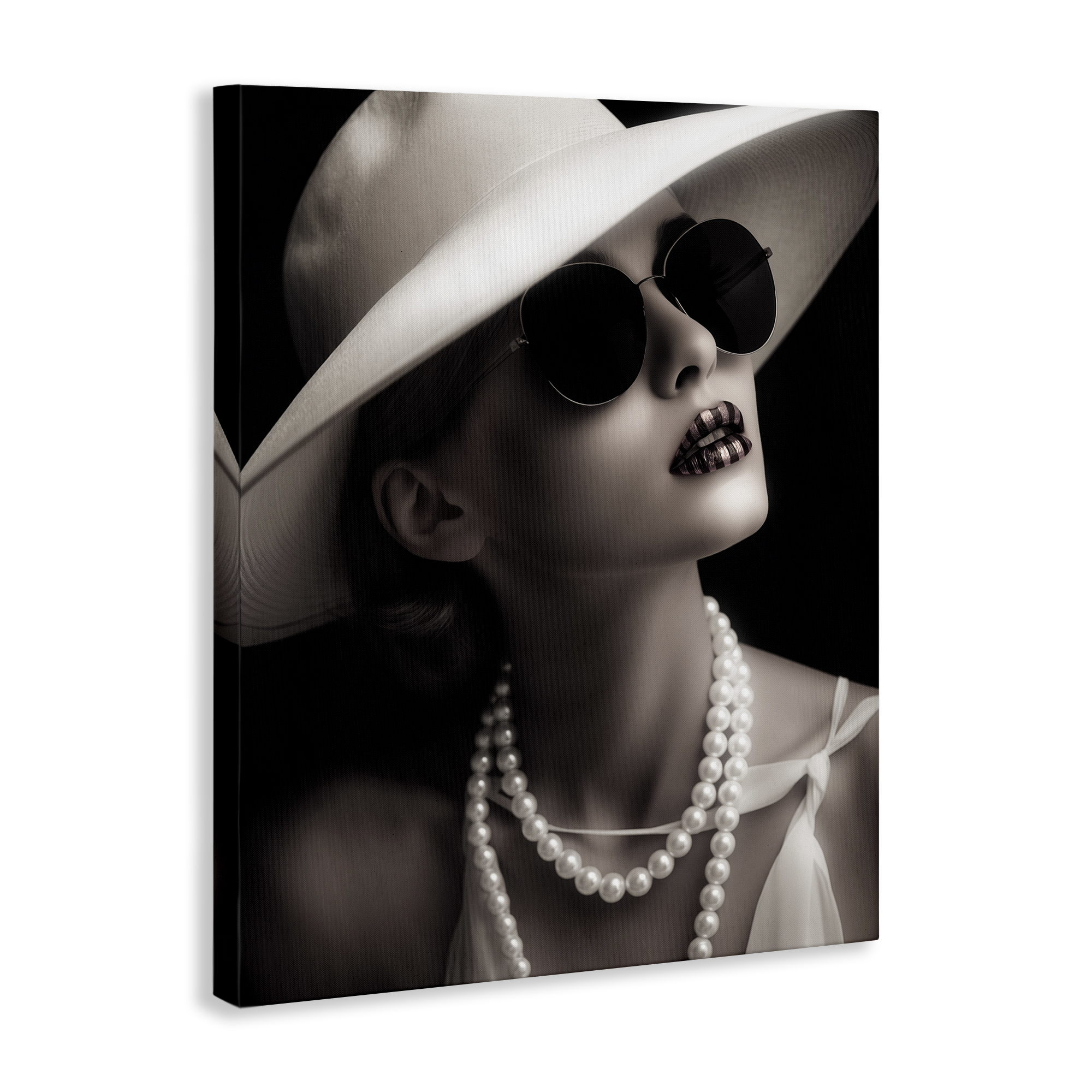 Stupell Industries Trendy Girl with Striped Lips Novelty Painting Gallery Wrapped Canvas Art Print Wall Art, 30 x 40
