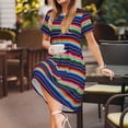 thumbnail image 3 of Logiee Mexican Blanket stripes Print Womens Summer Dress,Casual Short Sleeve Sundresses,Beach A-line Shift Dress with Pockets, 3 of 6