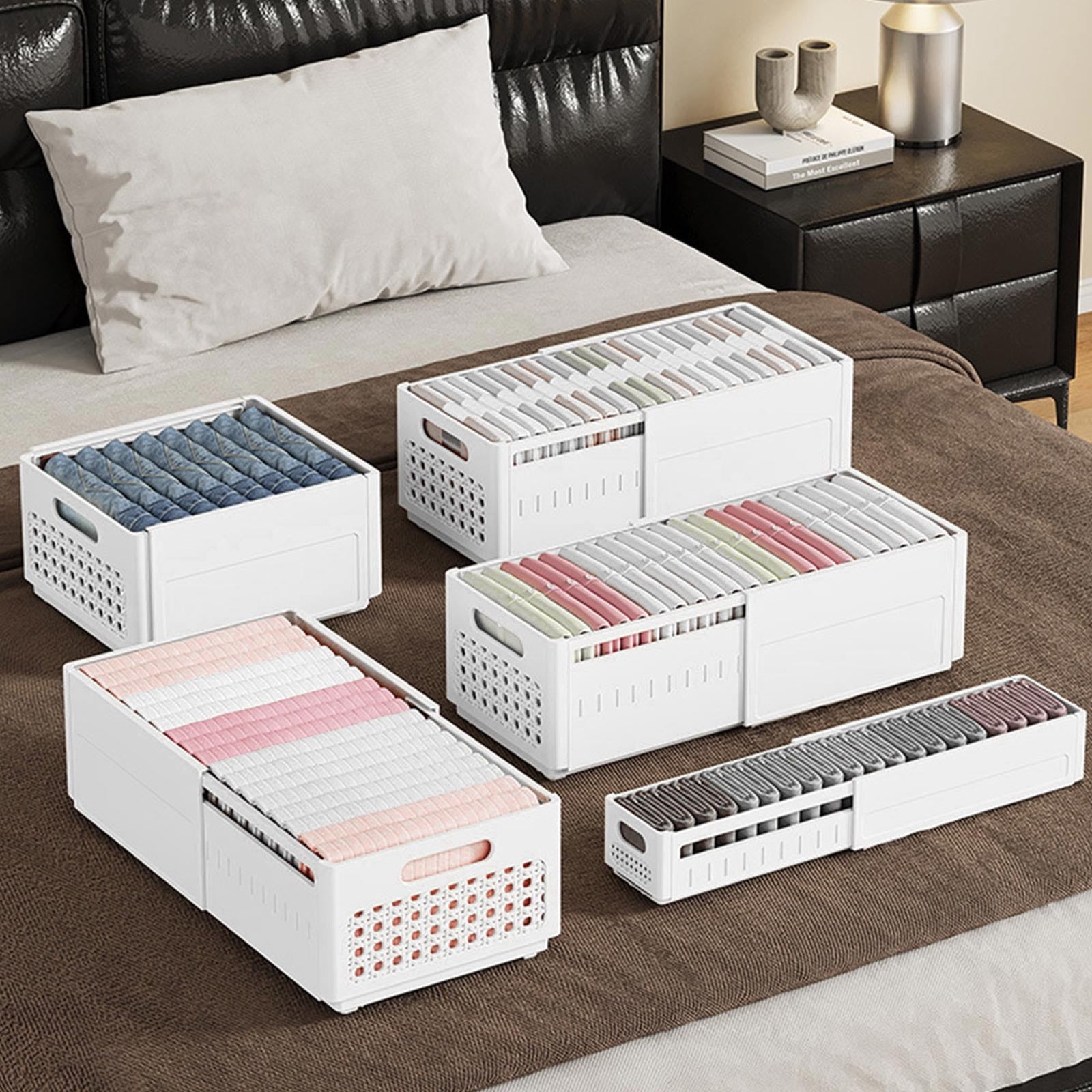 Retractable Storage Bins Expandable Storage Bins, Plastic Stackable Organization with Handle, Adjustable Drawer Organizers Separators Dividers for Bedroom Kitchen Tools Closet, Living Room