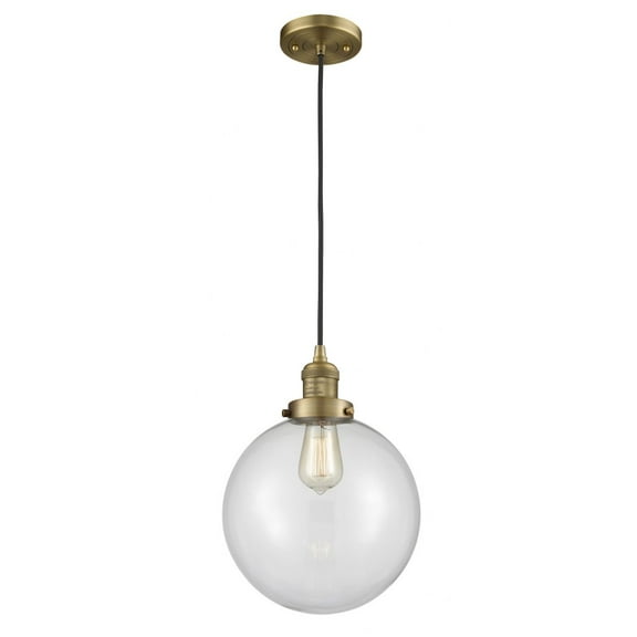 201C-BB-G202-10-Innovations Lighting-Beacon - 1 Light Cord Hung Mini Pendant In Industrial Style-13 Inches Tall and 10 Inches Wide-Brushed Brass