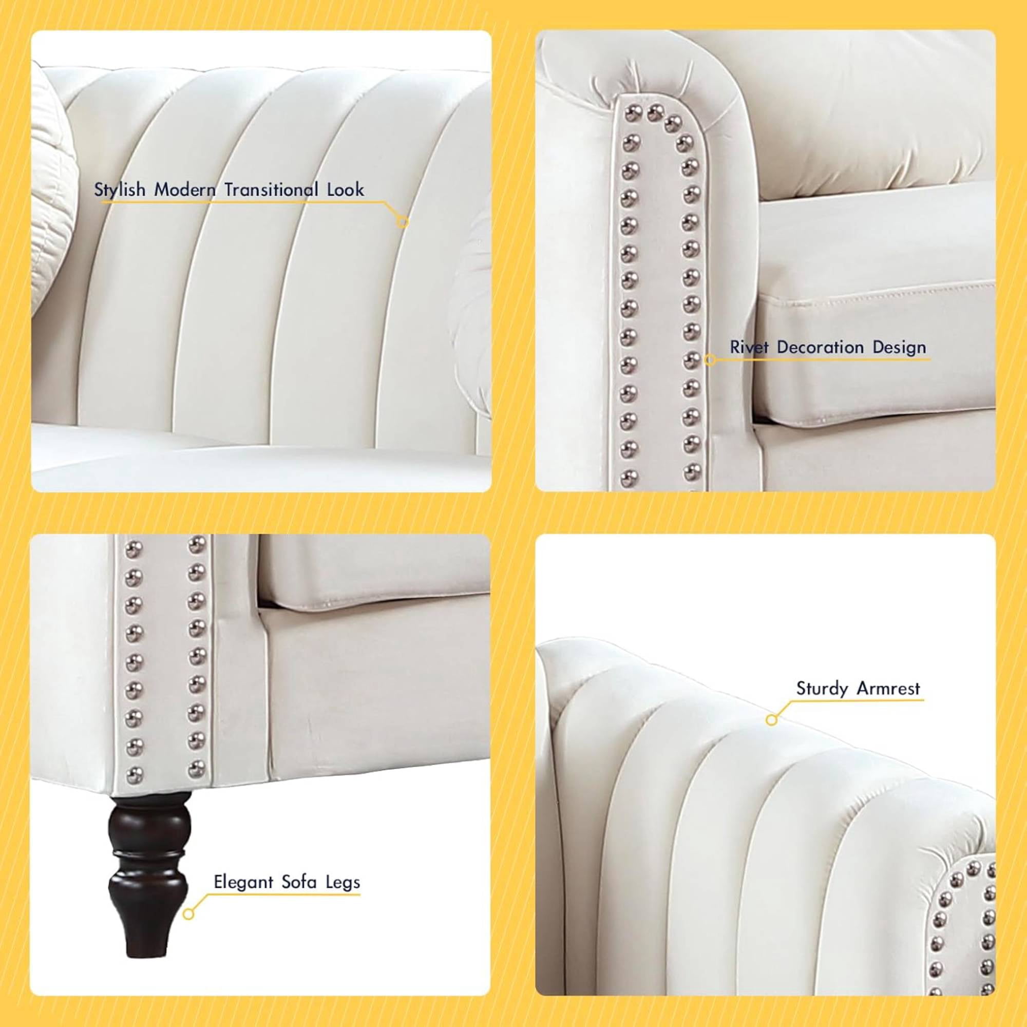 Modern&nbsp;Sofa Chair Living Room Chair Microfiber Sofa Couch Seat for Living Room, Bedroom, Small Space, White