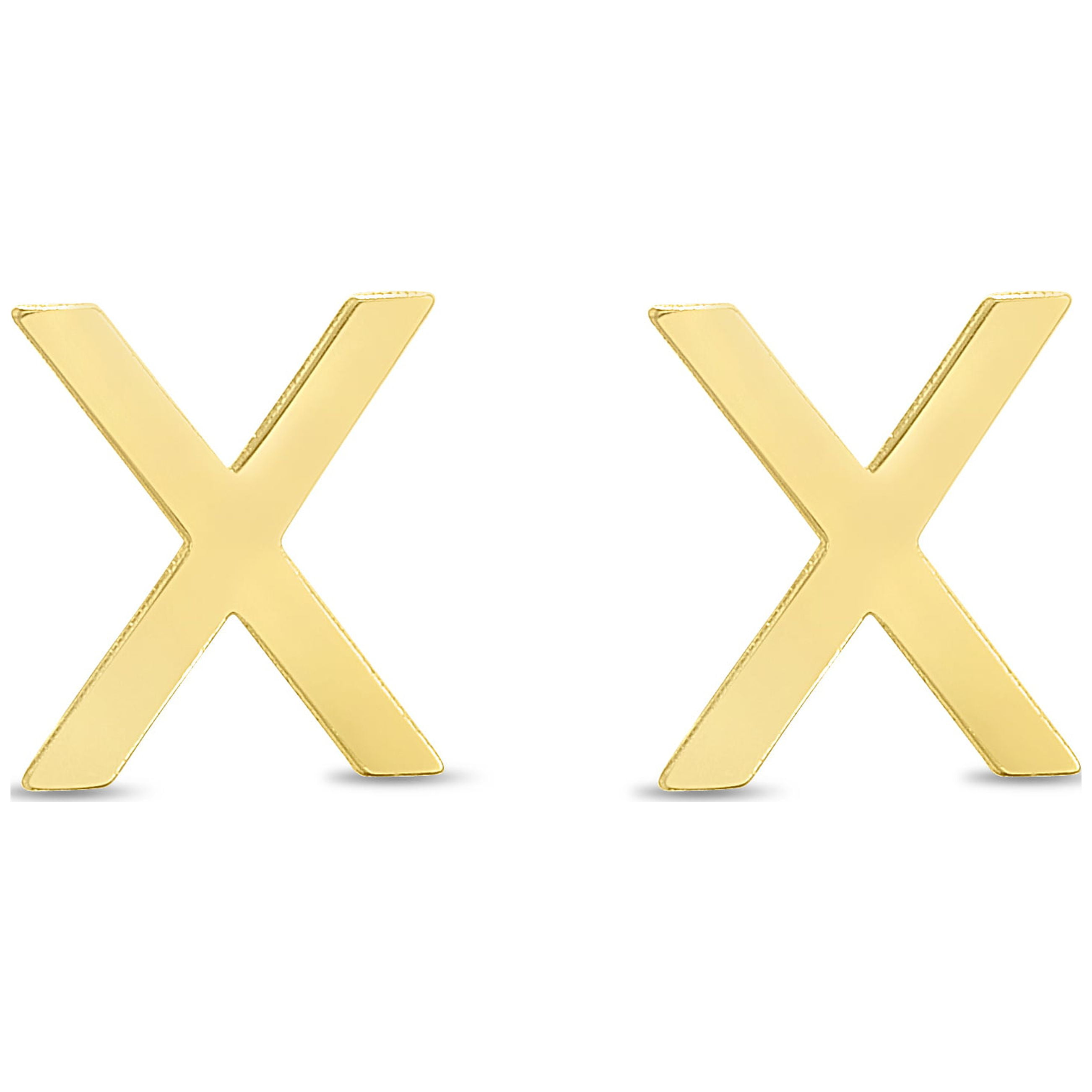 Karat Rush 14KT Yellow Gold High Polished Block Initial Studs "X" with Post-with-Friction-Back. Adult Unisex. No stones