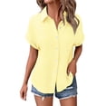 thumbnail image 6 of Linen Button Down Shirts For Women Solid Color Work Blouses Womens Gauze Tops Gauze Shirts Womens Summer Tops Peasant Blouse Beach Vacation Tshirts Oversized Linen Shirts For Women Yellow XL, 6 of 7