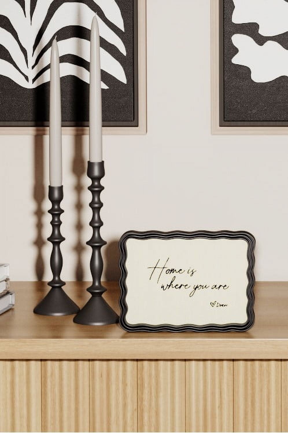 Beautiful 2 Black Wavey Framed Canvas Typographic Tabletop Decor 2-Side by Drew Barrymore 6" X 8"