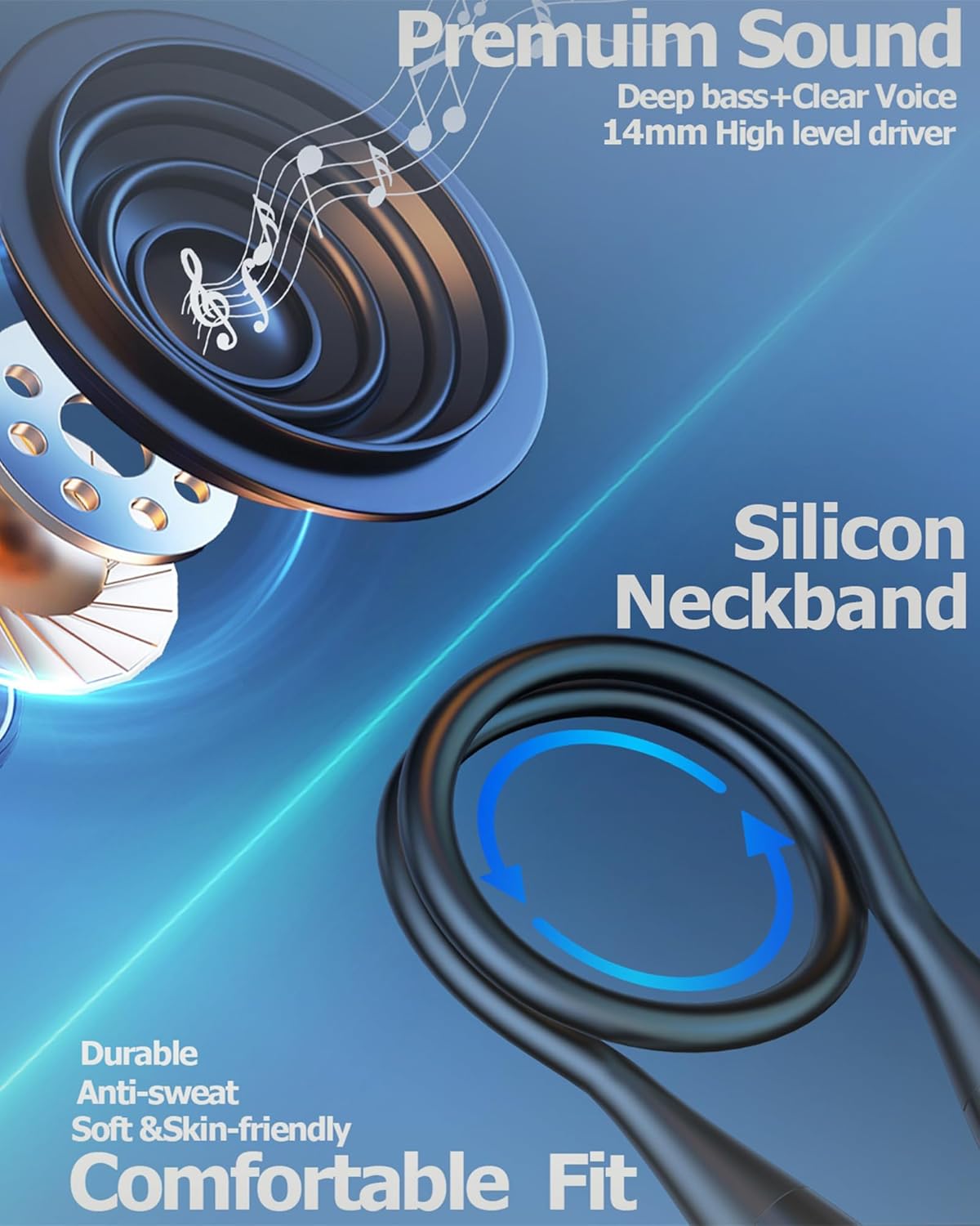 Bluetooth Neckband Headphones 100 Hours Long Playtime,Around The Neck Bluetooth Earbuds with Microphone,Waterproof Sport Earphone,Over The Neck Headset with Storage Case