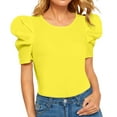 thumbnail image 2 of WTXUE Button Down Shirts Short Sleeve Shirts Short Puff Sleeve Round Neck Short Puff Sleeve Blouse Tops Summer Puff Sleeve Tshirts Cropped T Shirts Loose Fitting Tops Women Blouses Yellow M, 2 of 4