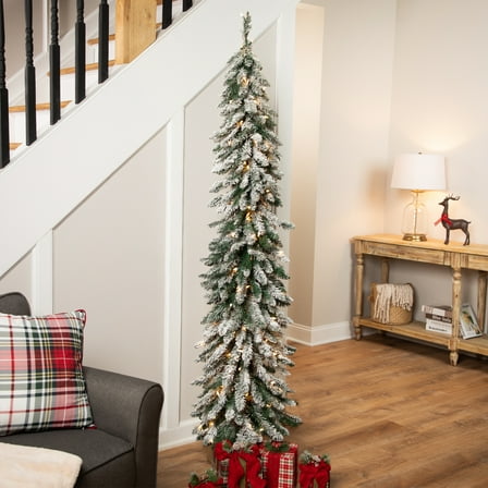 Northlight Pre-Lit Pencil Flocked Alpine Artificial Christmas Tree - 6' - Clear Lights