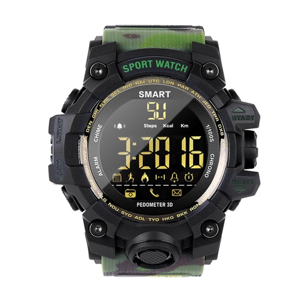 Seitruly Reloj inteligente a prueba de agua Reloj Bluetooth Control remoto Podómetro Reloj deportivo Natación al aire libre Hombres Smartwatch Relojes inteligentes camuflaje verde
