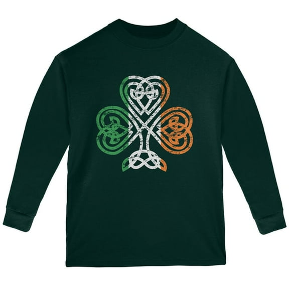 St. Patricks Day Shamrock Knot Youth Long Sleeve T Shirt Forest Green YMD