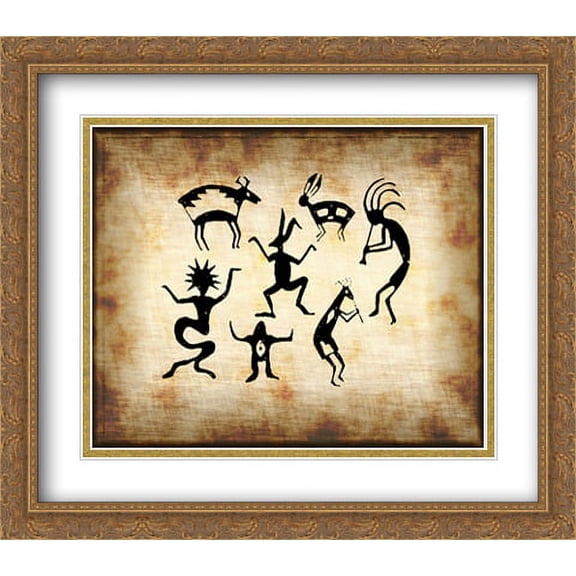 Petroglyph I 2x Matted 28x22 Large Gold Ornate Framed Art Print by Whitefeather