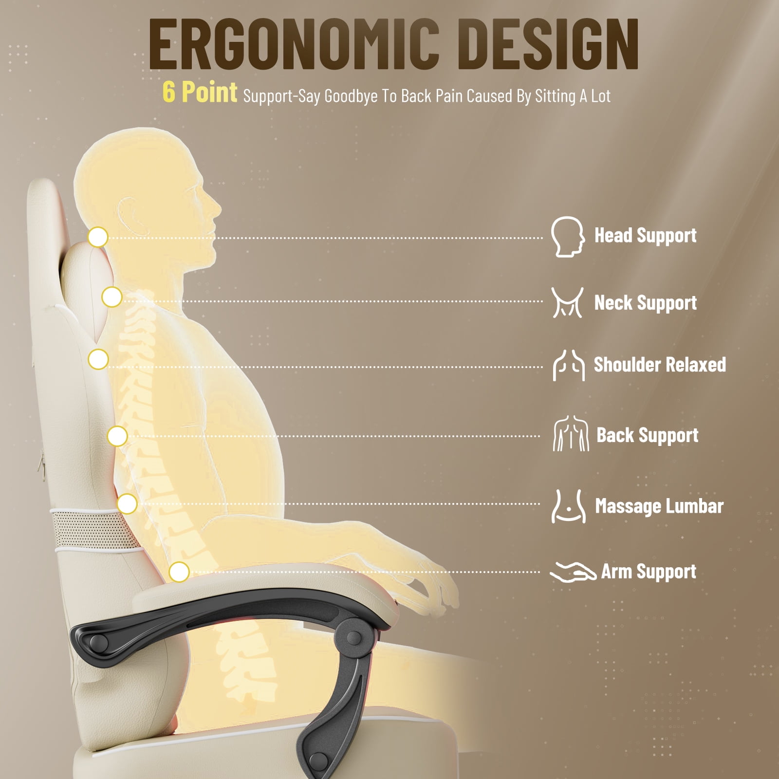 SOONTRANS Gaming Chair with Footrest, PU Leather High Back Comfortable Video Game Chair with Massage Lumbar Cushion, Racing Office Computer Desk Chair, Ergonomic Gamer Chair for Adults, Beige