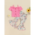 thumbnail image 2 of Suealasg Little Girls 2 Piece Outfits 1T 2T 3T 4T 5T Short Sleeve Bow T-shirt with Flower Print Flare Pants Kids Toddler Girls Summer Clothes, 2 of 9