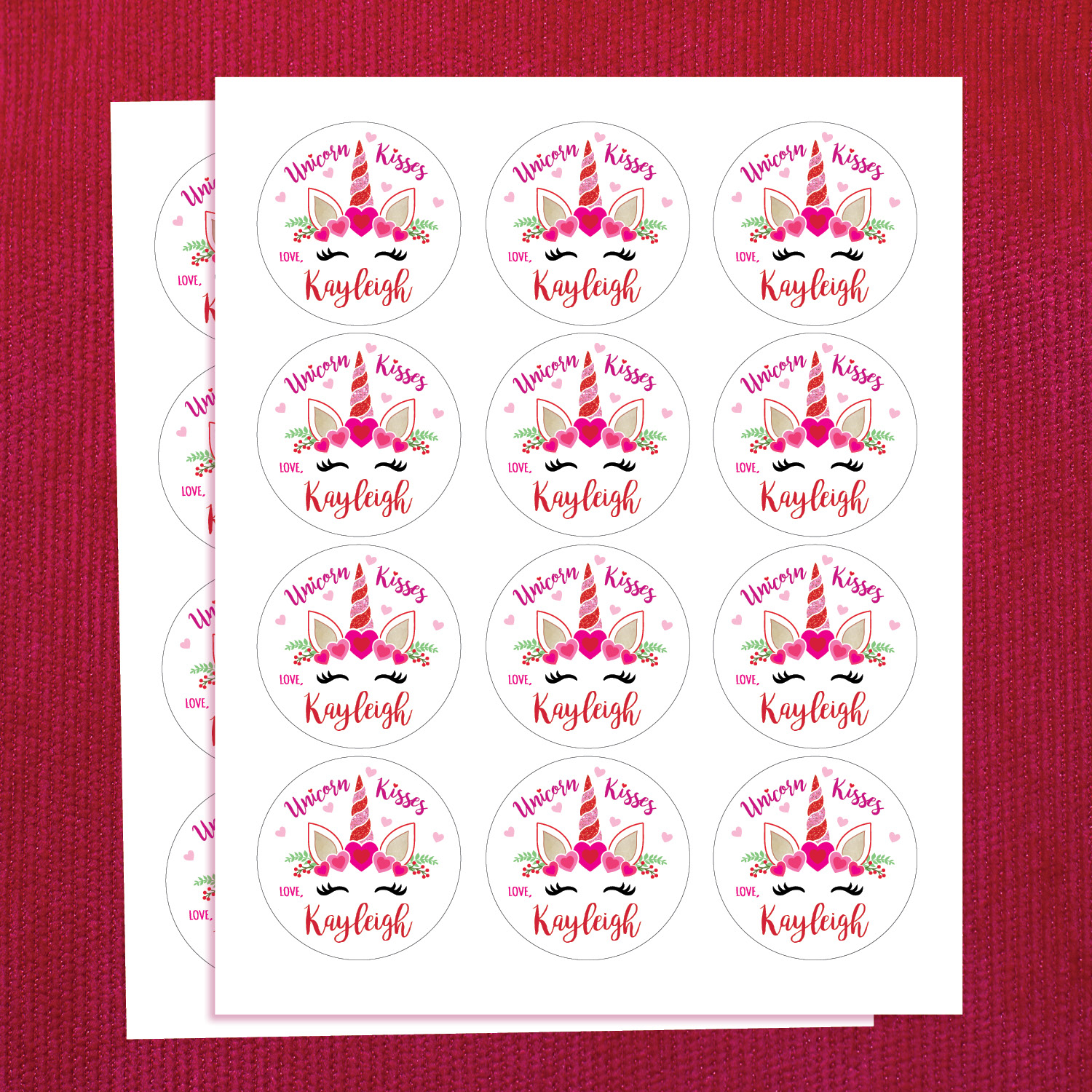 Unicorn Kisses Personalized 24 PC Sticker and Treat Bag Set