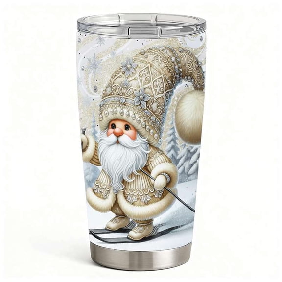 Christmas Gold Santa Stainless Steel Tumbler with Lid & Straw, Insulated Holiday Travel Mug Hot Cold Cup