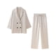 thumbnail image 1 of Willshela, conjunto de 2 piezas a la moda para mujer, chaqueta lisa con doble botonadura y pantalones Vintage de cintura elástica, conjuntos de pantalones elegantes para mujer, 1 of 2