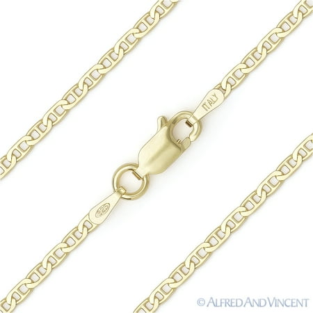 Solid Mariner Link Chain - 1.9mm Marina / Mariner Link Italian Chain Necklace in Solid .925 Sterling Silver w/ 14k Yellow Gold