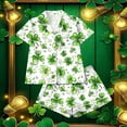 thumbnail image 5 of Tnhcen St. Patrick's Day Women's Pajama Set 2 - Piece Button Front Collared Irish Clover Print Short Sleeve Sleep Shirt & Shorts Milk Silk Spandex Pajamas S - 2XL, 5 of 6
