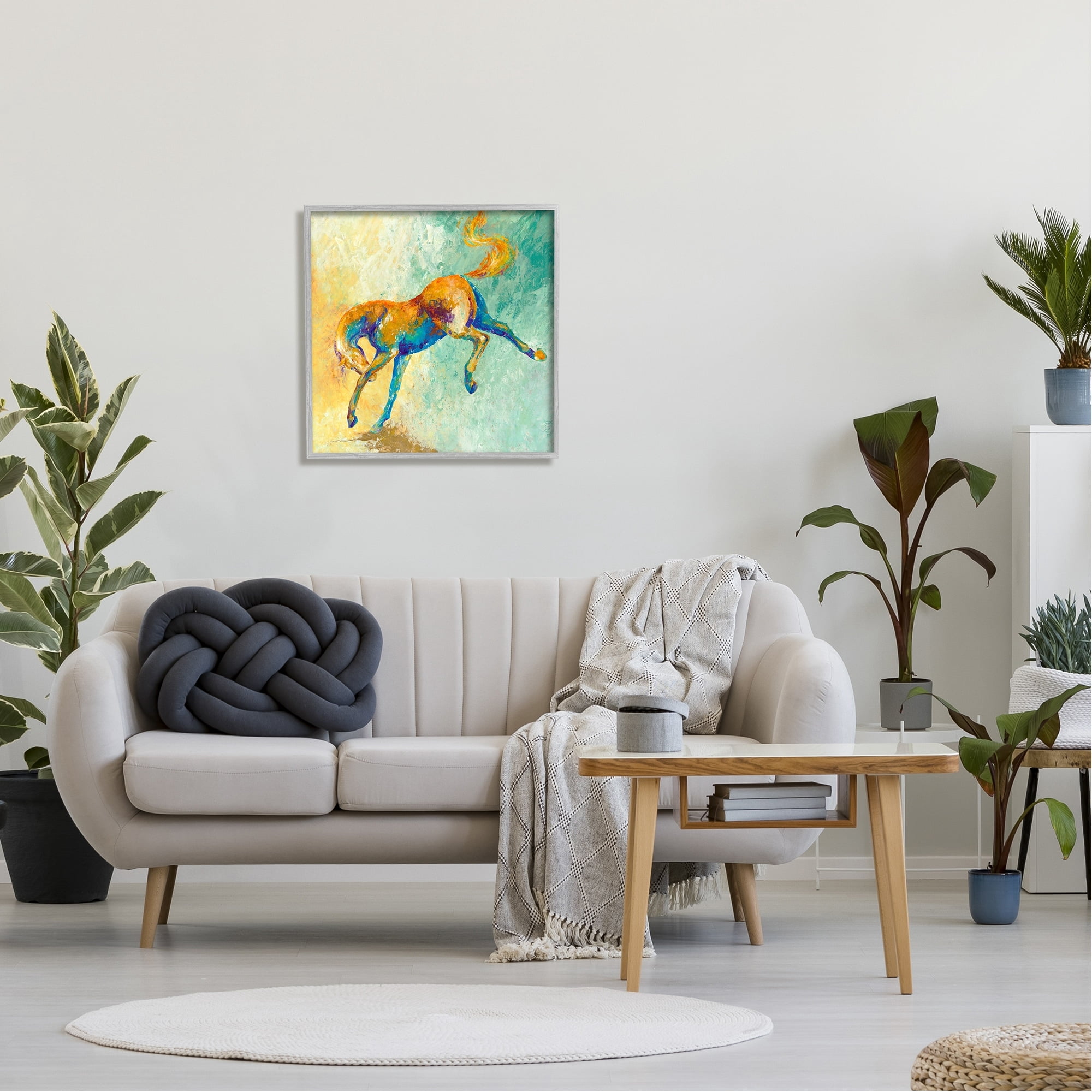 Stupell Industries Vibrant Wild Stallion Horse Jumping Stippled Abstract Paintings Gray Framed Art Print Wall Art, 24x24, by Dina D'Argo
