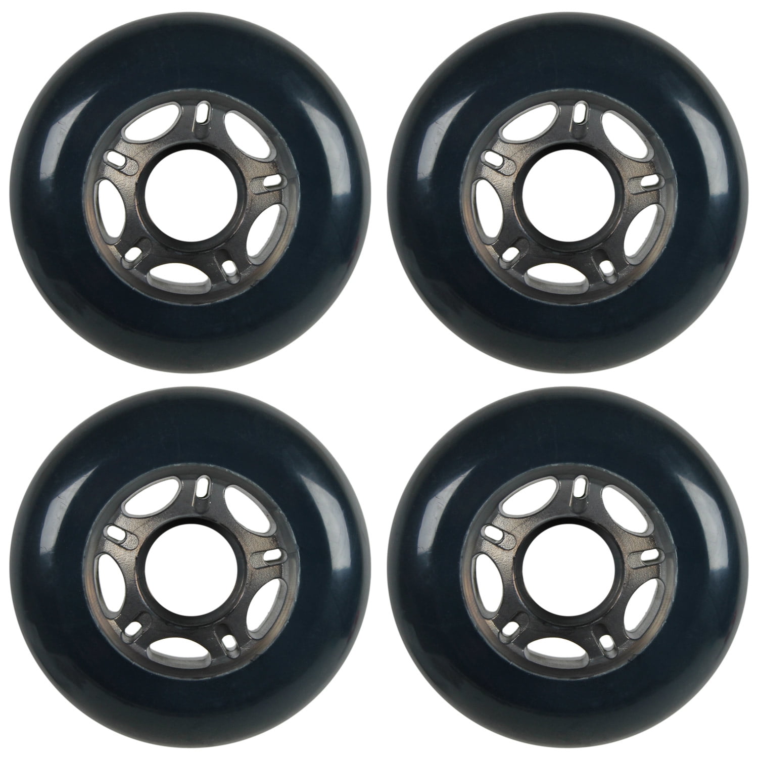 Inline Skate Replacement Wheels Silver/Navy 76mm 86A 5Spoke 4 Pack