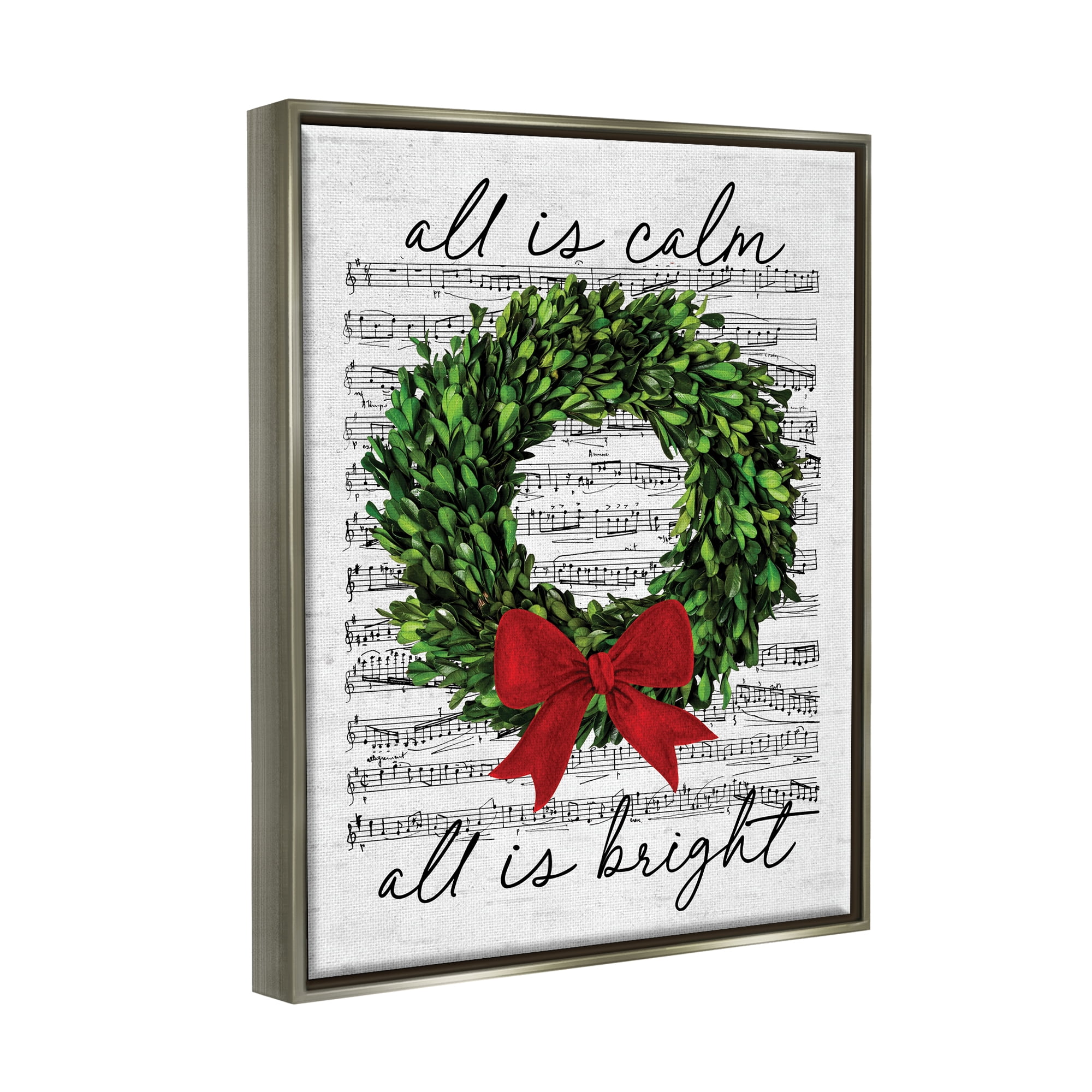 Stupell Industries All is Bright Holiday Music Holiday Painting Gray Floater Framed Canvas Art Print Wall Art, 17 x 21