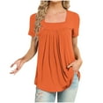 thumbnail image 2 of Fanxing Womens Plus Size Tops Fashion Pleated Tunics Blouses Loose Fit Square Neck Short Sleeve Shirts Summer Dressy Casual T Shirts Orange,XL, 2 of 4