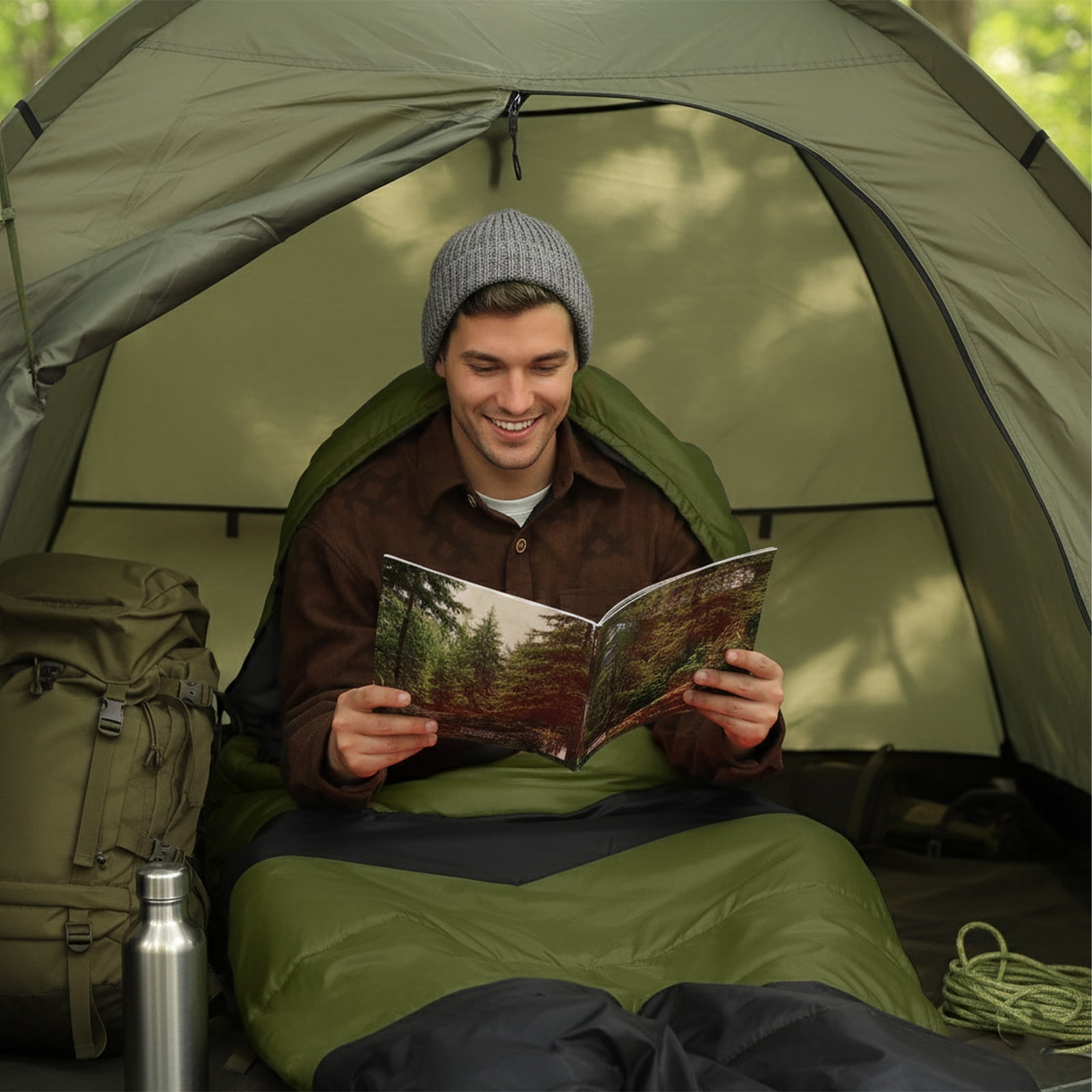 ZHICHUN Rectangular Heated Sleeping Bag, USB Powered Lightweight Envelope Sleeping Bag, Waterproof Compact Sleeping Bag for Backpacking Hiking, Green