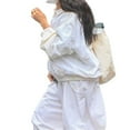 thumbnail image 4 of Veste Zippée pour Femmes, Décontractée, Ample, Manches Longues, Blanche, Automne, 4 of 9