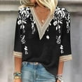 thumbnail image 1 of Blouses pour Femmes, T-shirt en Dentelle à Col en V Imprimé avec Manches 4/3 et Manches 3/4, 1 of 4