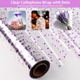thumbnail image 4 of Clear Cellophane Wrap Roll with Violet Polka Dots | 34" x 100’ | 3 Mil Transparent Cellophane Roll,Cellophane Wrap for Lavender theme Baskets, Gifts, Treats,Crafts, Thanksgiving Day ,Halloween Wrappi, 4 of 14