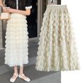 thumbnail image 1 of Falda plisada Midi de tul para mujer, falda acampanada, elástica, de cintura alta, con capas, de encaje, de gasa, 1 of 5