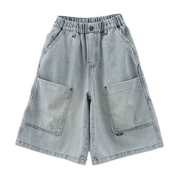 Boys Pants Loose Fit Lightweight Pocket Solid Print Cargo Denim Shorts Casual Wear 5-6 Years