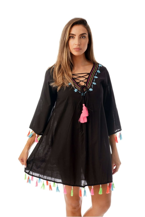 Tunic Dresses for Women 21821-BLK-L (Large, Black)
