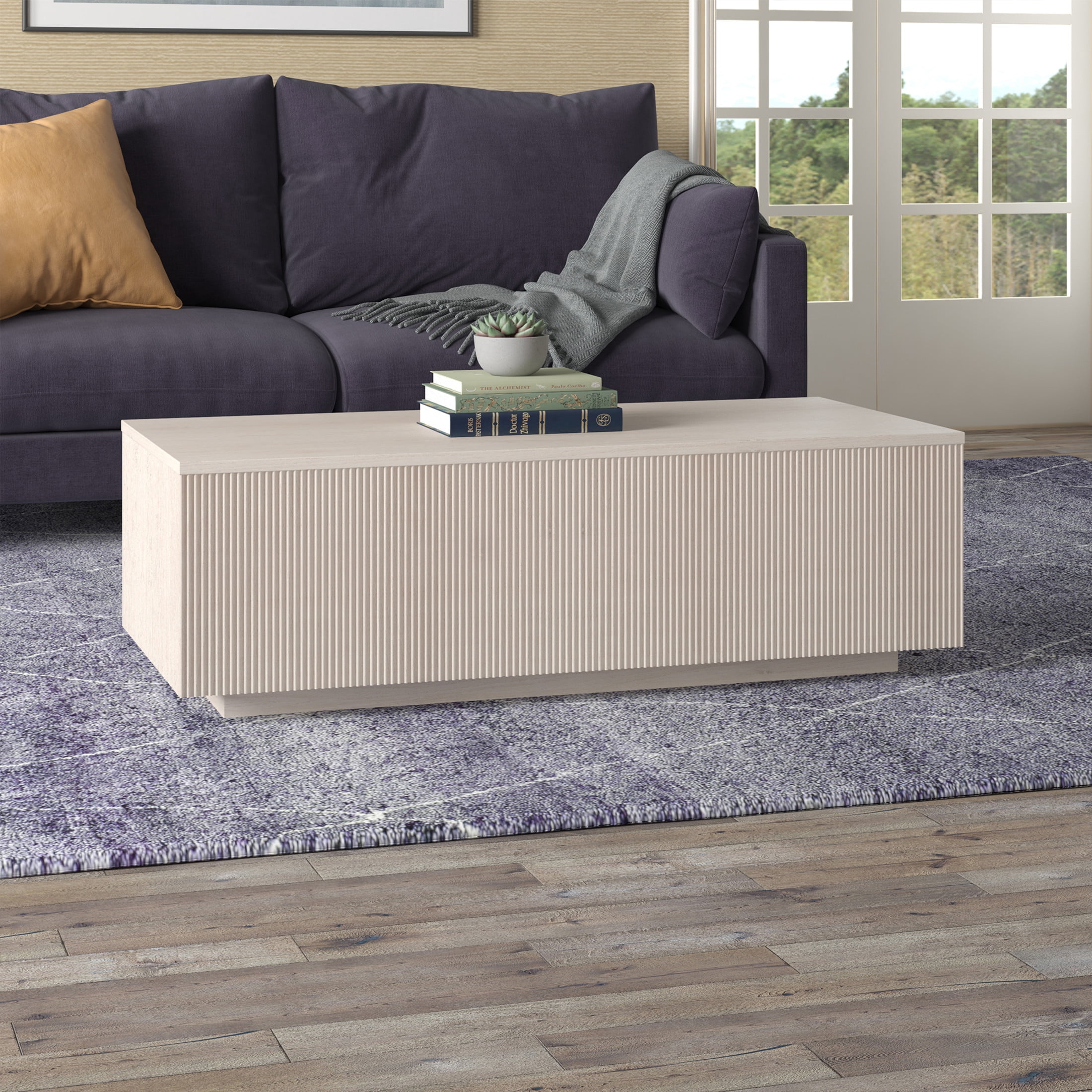 Evelyn&Zoe Modern/Contemporary 48" Wide Alder White Coffee Table