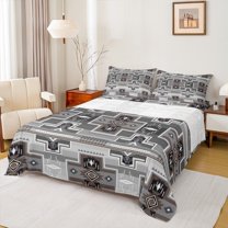 Homewish Grey Tribal Aztec Bed Sheets, Boho Hippie Triangle King Sheets, Teens Kids Adult Men Women Sheet Set, Ultra Soft Bedroom Decor, 4 Pieces
